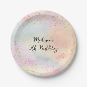 Plato De Papel Minimalista Pastel Rainbow Gold Birday