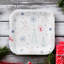 Plato De Papel Minimalistas Navidades modernos Color Line Art