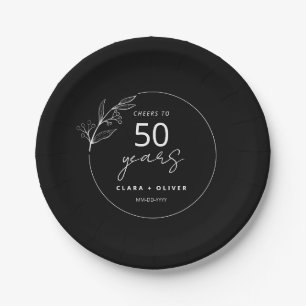 Plato De Papel Mínimo aniversario de boda negro de 50 años