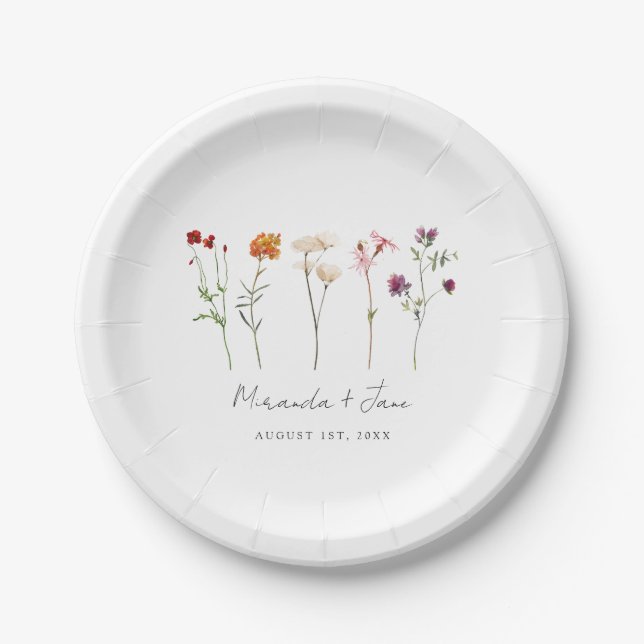 Plato De Papel Mínimo Boda floral del Orgullo Lésbico (Anverso)