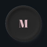 Plato De Papel Mínimo Monograma Letra Inital Rosa Negro<br><div class="desc">El fiesta precoz,  sencillo y minimalista con temática de monograma se suministra en tonos negros y rosa pastel.</div>