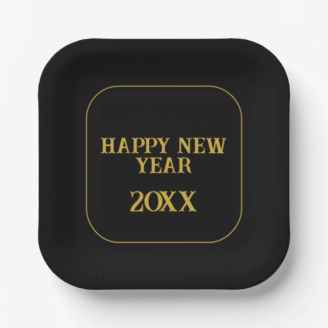 Plato De Papel Mínimo Personalizado negro y dorado (Anverso)