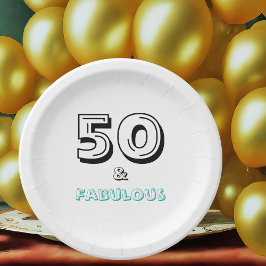 Plato De Papel Mínimo Turquesa Blanco Negro Fabuloso 50.º Fiesta