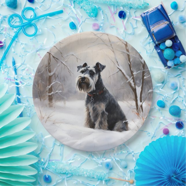 Plato De Papel Ministra Schnauzer Let It Snow Navidades (Fiesta)