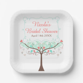 Plato De Papel Mint and Coral Floral Bird Bridal Shower 