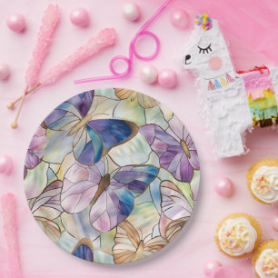 Plato De Papel Mint Aqua Blue Purple Butterflies