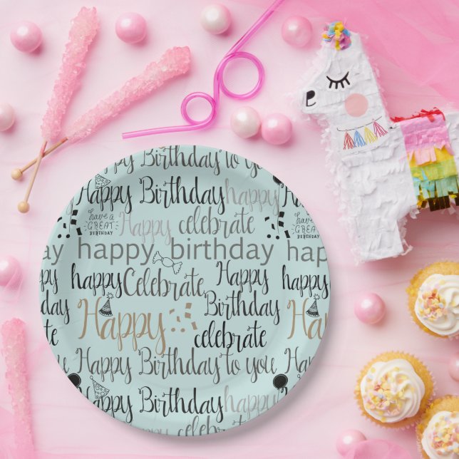 Plato De Papel Mint Fun Happy Balloons Birthday (Fiesta)