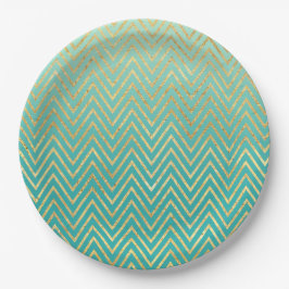 Plato De Papel Mint Green Gold Glam Chevron Ombre
