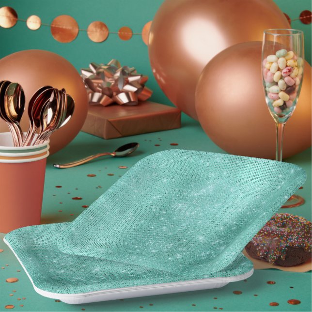 Plato De Papel Mint Green Sparkle (Multi)