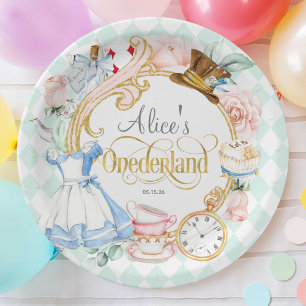 Plato De Papel Mint, Onederland, fiesta de té de cumpleaños de ch