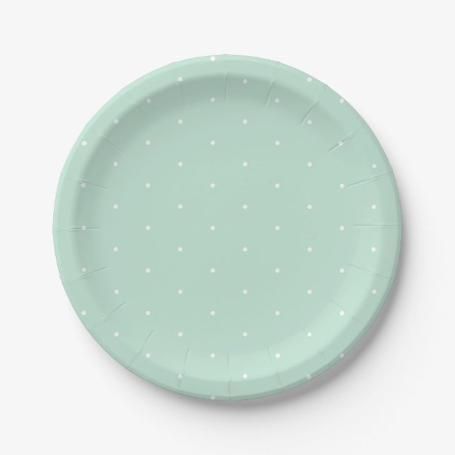 Plato De Papel Minúsculo polka verde de menta de mariscos fino (Anverso)