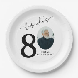 Plato De Papel ¡Mira quién cumplió 80! Foto moderna cumpleaños 80