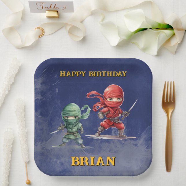 Plato De Papel Misión Secreta de Ninja Guerrero Cumpleaños (Boda)