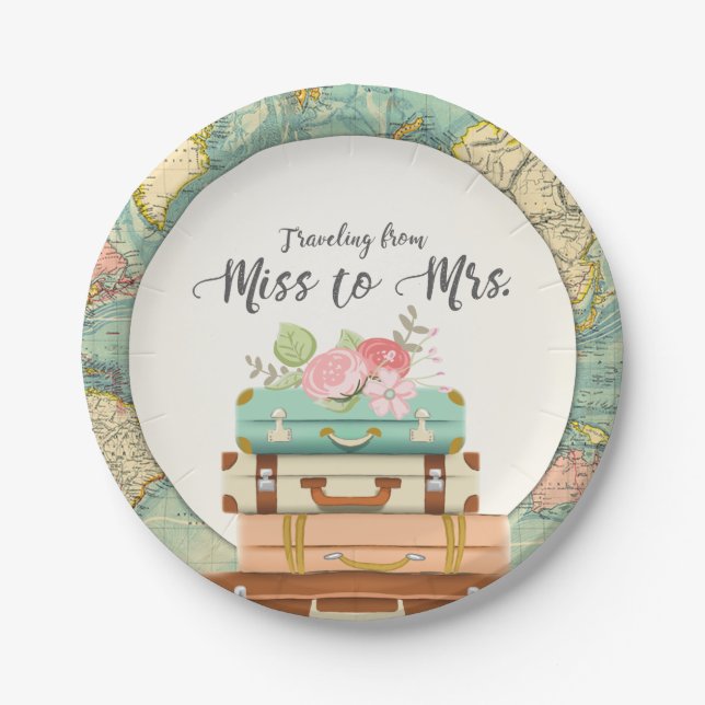 Plato De Papel Miss a la Sra. Travel Bridal Shower Paper Plates (Anverso)