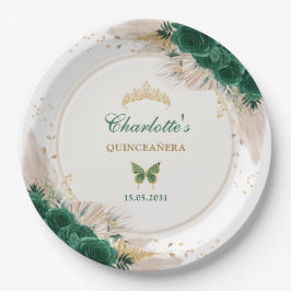 Plato De Papel Miss Princesa Quinceanera verde esmeralda 15