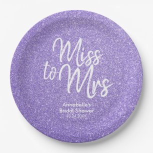 Plato De Papel Miss Purpurina violeta púrpura con ducha nupcial