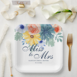 Plato De Papel Miss To Mrs Floral Succulent Macaron Bridal Shower