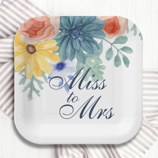 Plato De Papel Miss To Mrs Floral Succulent Macaron Bridal Shower (Subido por el creador)