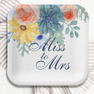 Plato De Papel Miss To Mrs Floral Succulent Macaron Bridal Shower