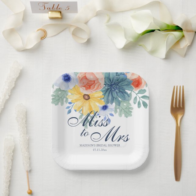 Plato De Papel Miss To Mrs Floral Succulent Macaron Bridal Shower (Boda)