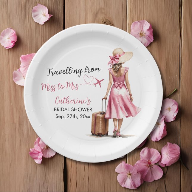 Plato De Papel Miss To Mrs Travel Pink Bow Vestido Bridal Shower (Subido por el creador)