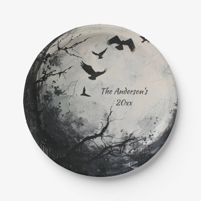 Plato De Papel Misterioso Personalizado nocturno de Halloween (Anverso)