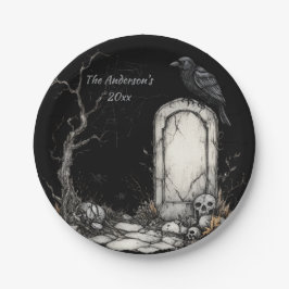 Plato De Papel Misterioso Personalizado nocturno de Halloween