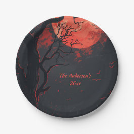 Plato De Papel Misterioso Personalizado nocturno de Halloween
