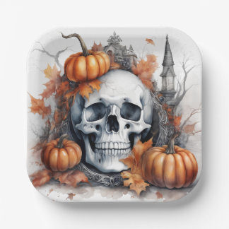 Plato De Papel Místico Halloween Arte De Calavera Gótica - Encant