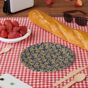 Plato De Papel Mistletoe de Oro Vintage