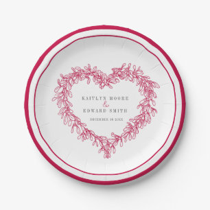 Plato De Papel Mistletoline art boda de invierno rojo blanco