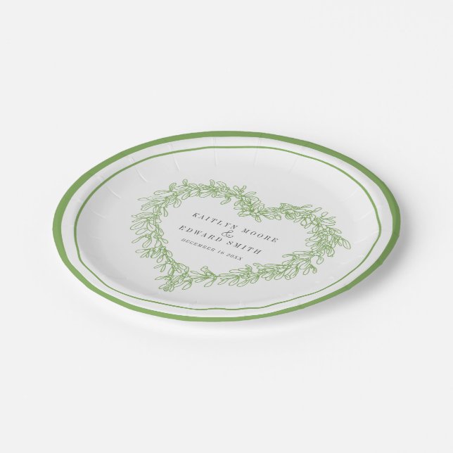 Plato De Papel Mistletoline art green blanca boda de invierno (Angular)