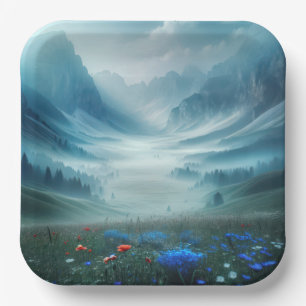 Plato De Papel Misty Mountain Valley con flores silvestres