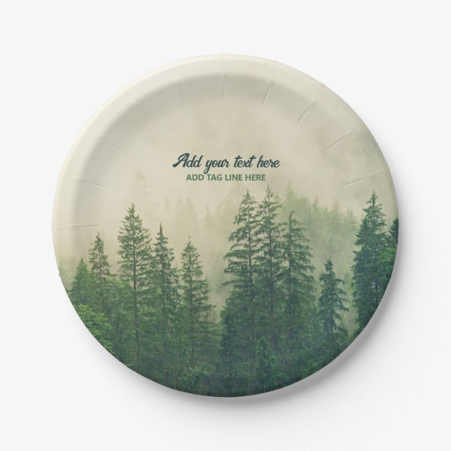Plato De Papel Misty Pine Forest Trees Personalizado Keepsake (Anverso)