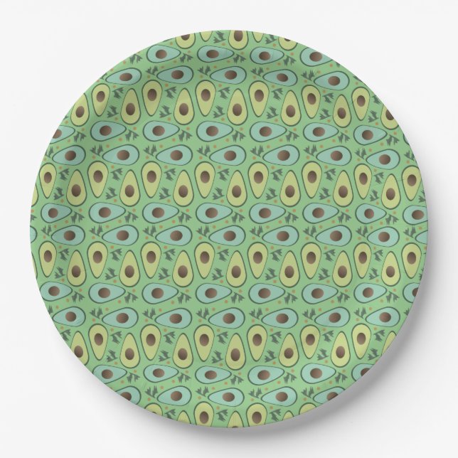 Plato De Papel Mitad de aguacate divertido patrón de vegetación (Anverso)