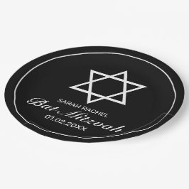 Plato De Papel Mitzvah blanco negro Minimalista moderno