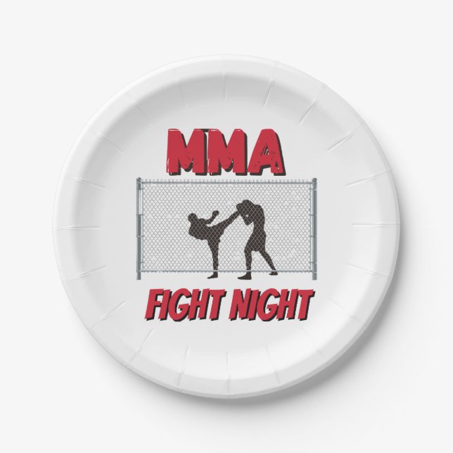 Plato De Papel MMA: Texto nocturno de lucha y silueta de dos luch (Anverso)