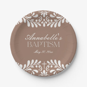 Plato De Papel Mocha Brown Talavera Tile Español Fiesta Baptismo