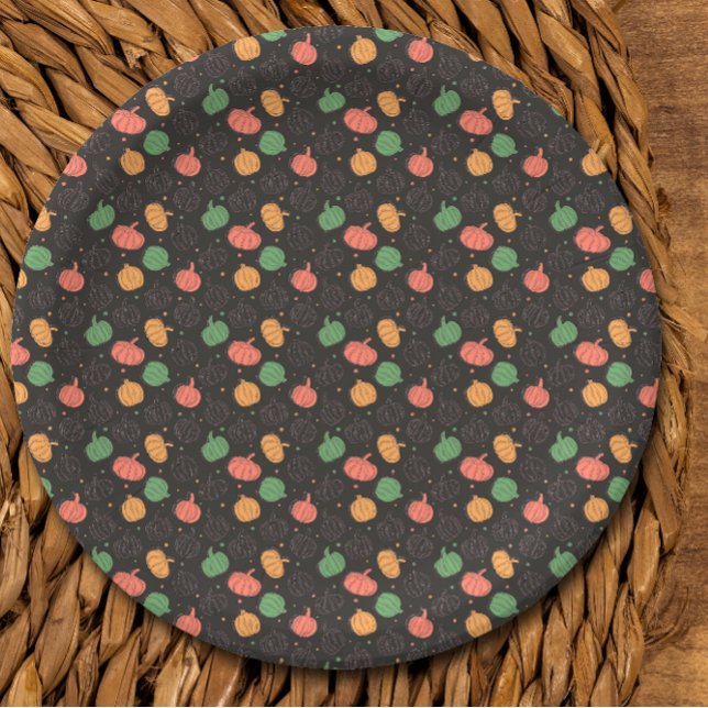 Plato De Papel Mochila Halloween naranja patrón negro verde (Subido por el creador)