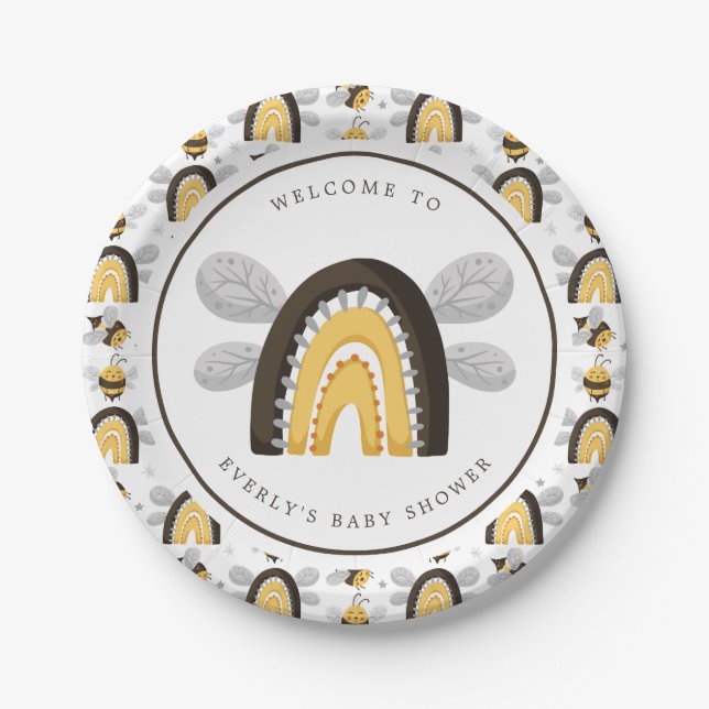 Plato De Papel Mod Rainbow Bumblebee Bee Baby Shower (Anverso)