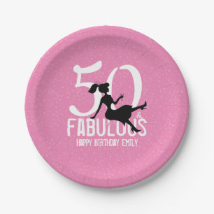 Plato De Papel Moda 50º cumpleaños Rosa retro moderno