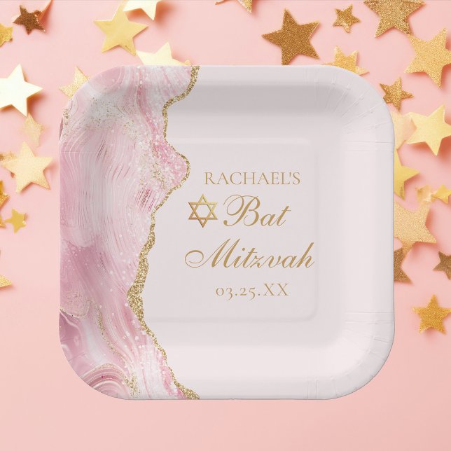 Plato De Papel Moda Agate de Oro Rosado Bat Mitzvah Fiesta Person (Subido por el creador)