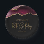 Plato De Papel Moda Agate Geode Burgundy Gold 18th Birthday Party<br><div class="desc">Estos glamorosos platos de papel para fiestas de 18 años de moda presentan una imagen acuarela de una ágata geodésica en tonos de rojo burdeos con falsos purpurinas de oro. Las palabras "Cumpleaños 18" aparecen en un falso purpurina de oro en un estilo de letra decorativo moderno. Personalizar con el...</div>