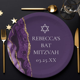 Plato De Papel Moda Agate Purple Gold Bat Mitzvah Fiesta