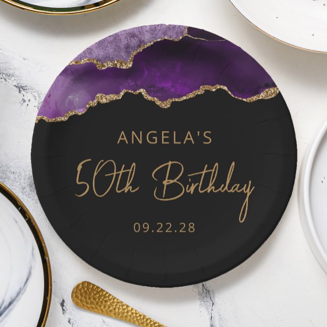 Plato De Papel Moda Agate Purple Gold Fiesta de cumpleaños 50 (Subido por el creador)
