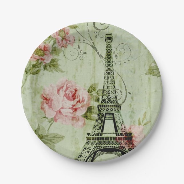Plato De Papel moda almazara almazara rosada paris floral torre d (Anverso)