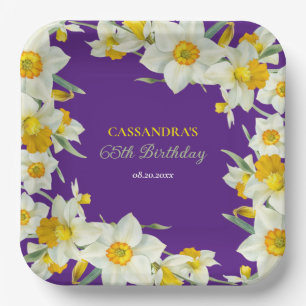 Plato De Papel Moda Amarillo Blanco Daffodil Floral Purple Cumple