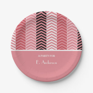 Plato De Papel Moda Bandas Modernas De Chevron Rosado Con Nombre