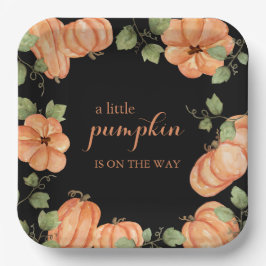 Plato De Papel Moda Black Fall Pumpkin Baby Shower