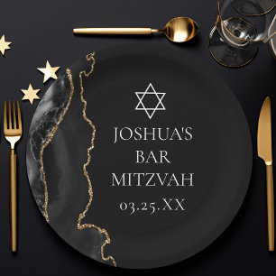 Plato De Papel Moda Black Gold Agate Bar Mitzvah Fiesta
